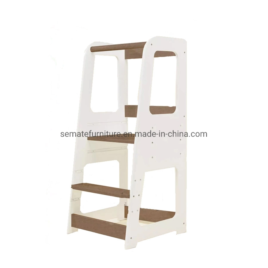 Customized Kitchen Helper Safety Rail Montessori Learning Tower Adjustable Height Wooden Step Stool for Children