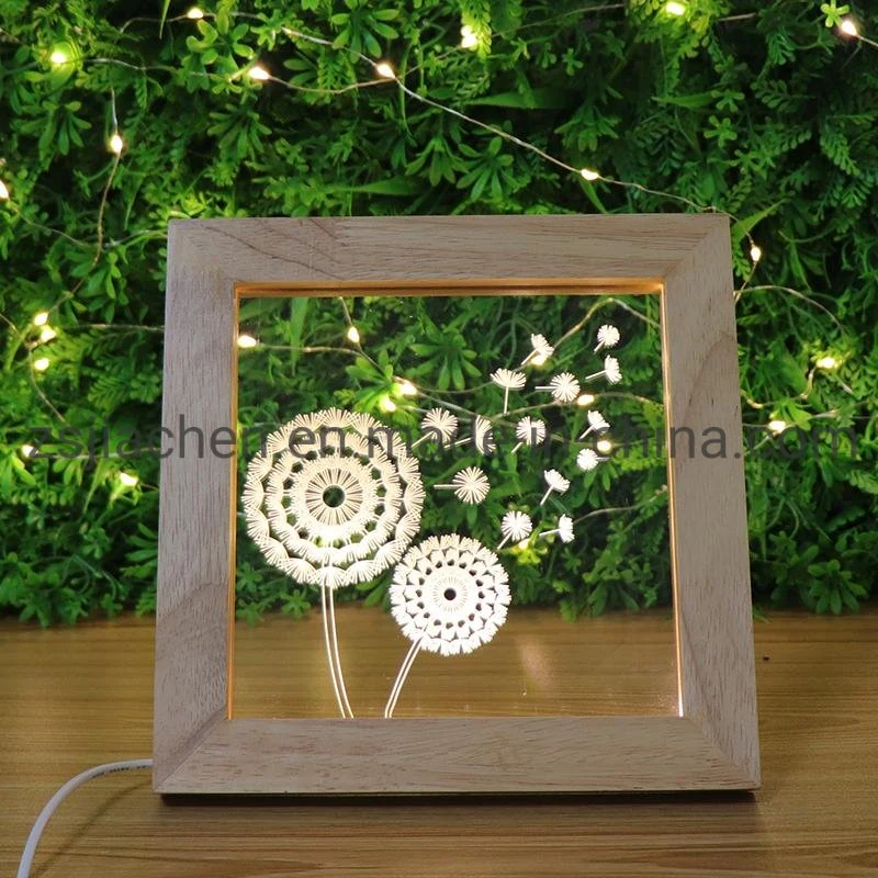 3D Acrylic Table Desk Lamp LED Photo Frame Decoration Wooden Night Light